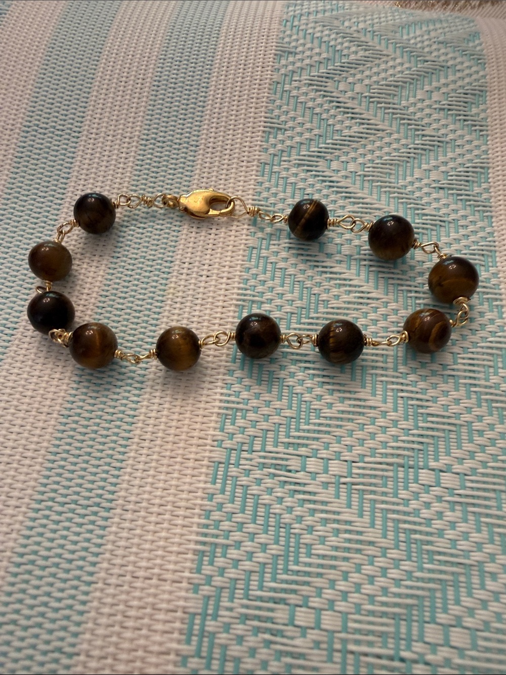 Natural Tiger Eye Silver Bead Bracelet -Silver Clasp